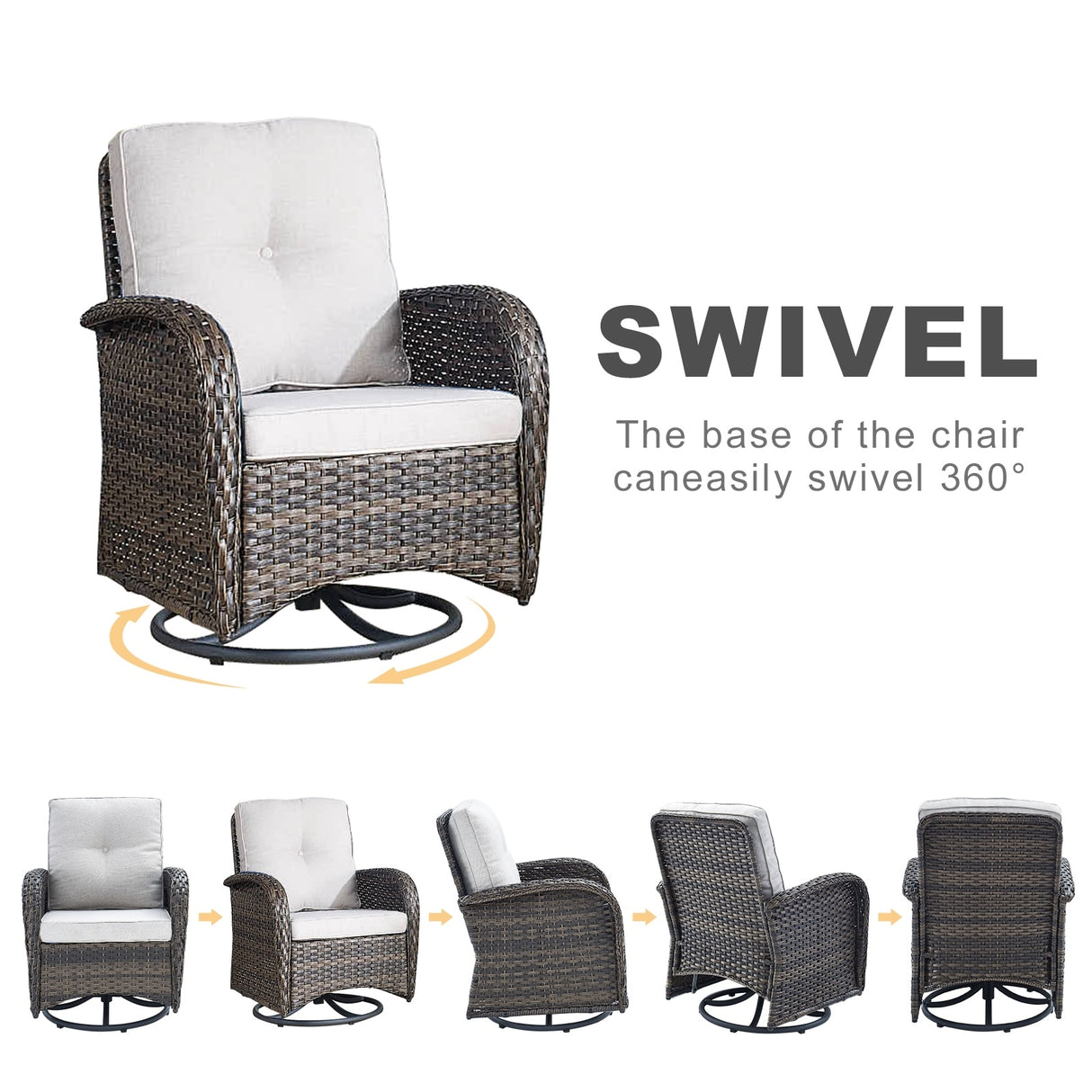 Gymojoy Outdoor 3-piece Rattan Wicker Rocking Swivel Chair Set