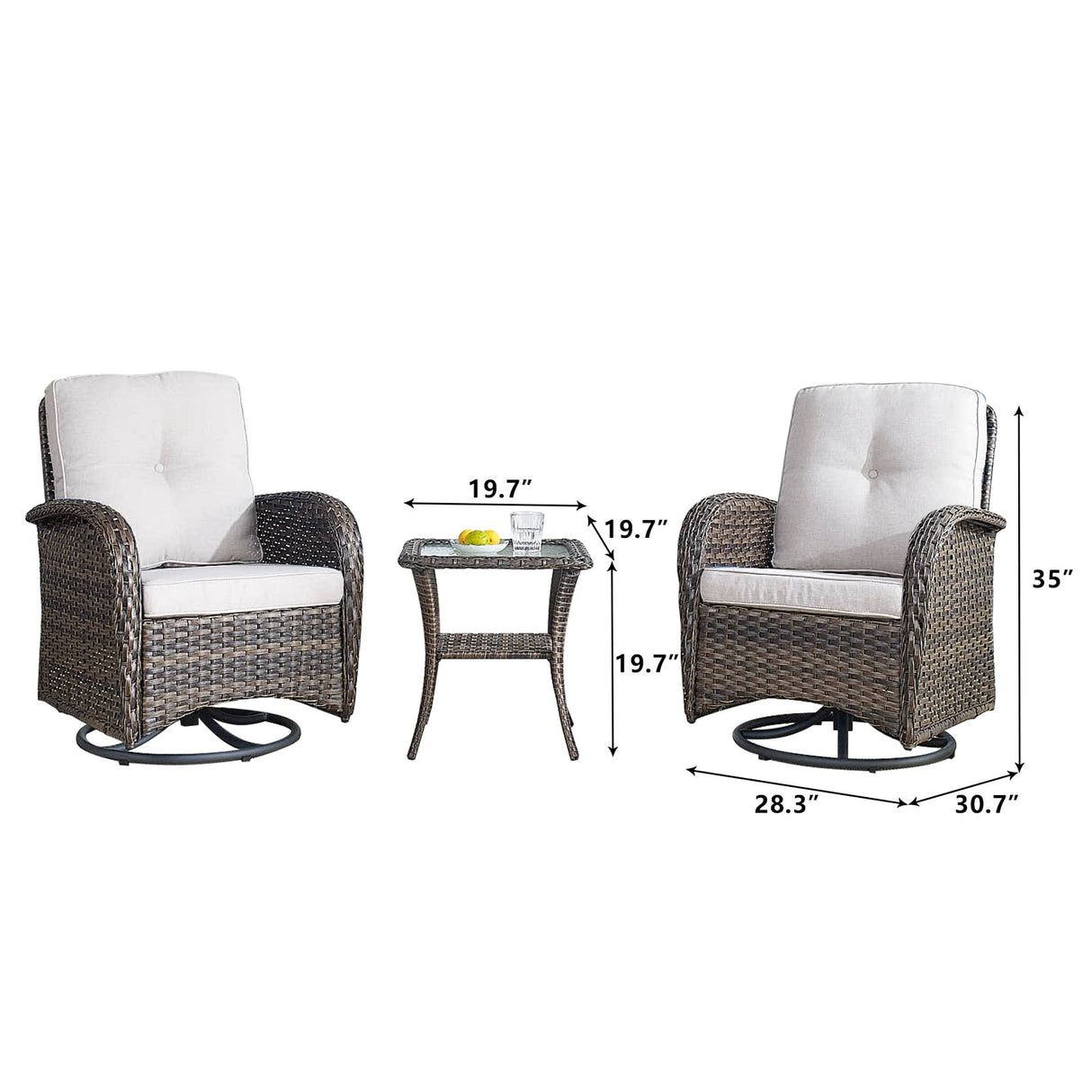 Gymojoy Outdoor 3-piece Rattan Wicker Rocking Swivel Chair Set
