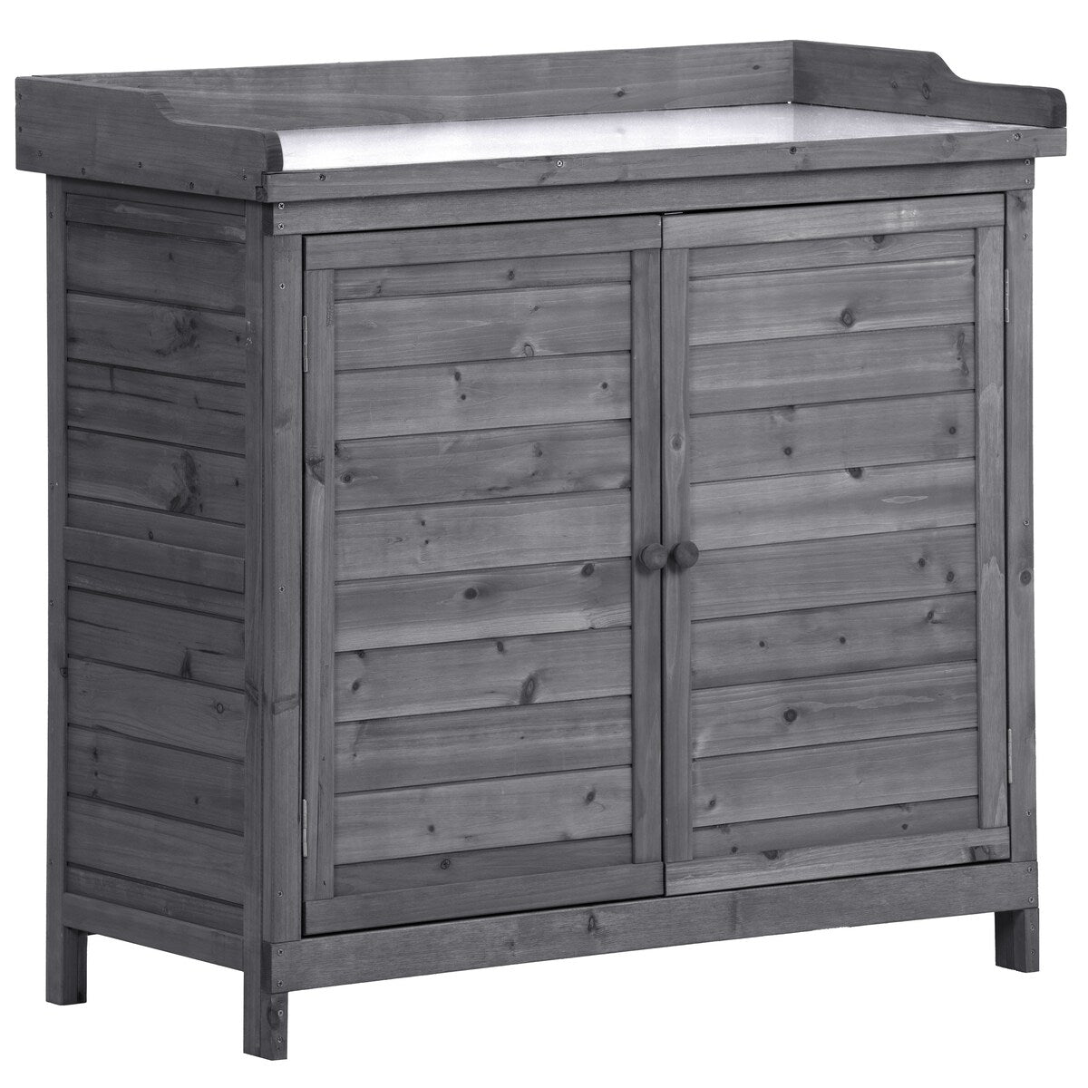 Outdoor 39" Potting Bench Table, Rustic Garden Workstation Storage Cabinet Garden Shed with 2-Tier Shelves and Side Hook