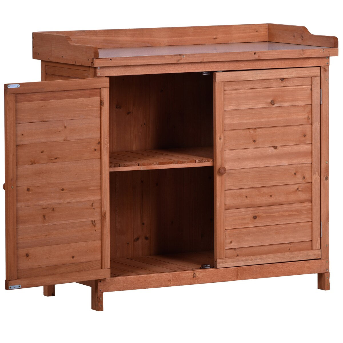 Outdoor 39" Potting Bench Table, Rustic Garden Workstation Storage Cabinet Garden Shed with 2-Tier Shelves and Side Hook