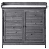 Outdoor 39" Potting Bench Table, Rustic Garden Workstation Storage Cabinet Garden Shed with 2-Tier Shelves and Side Hook