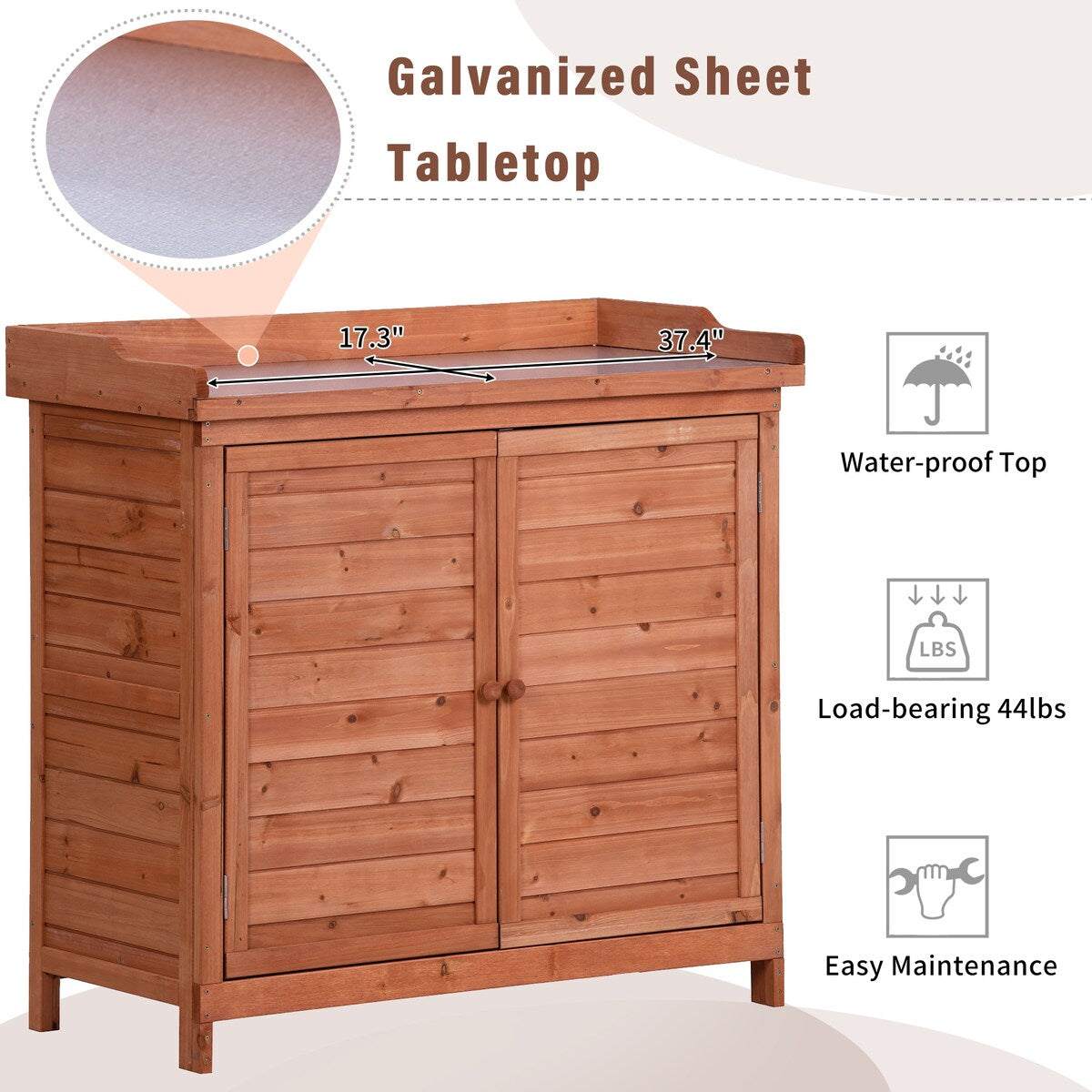Outdoor 39" Potting Bench Table, Rustic Garden Workstation Storage Cabinet Garden Shed with 2-Tier Shelves and Side Hook