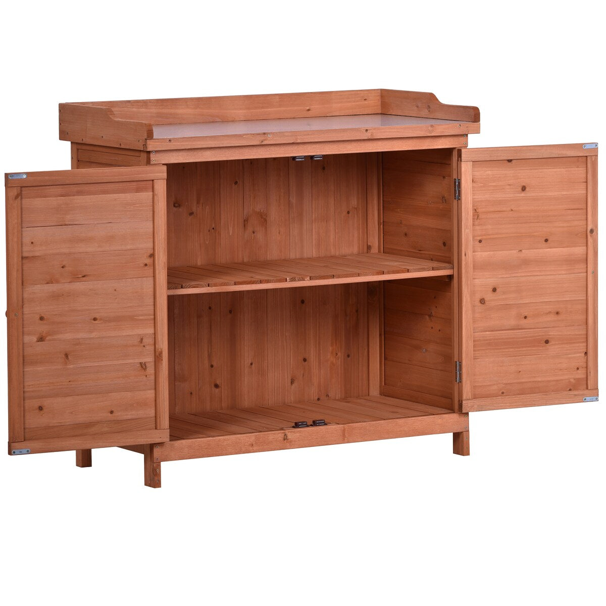Outdoor 39" Potting Bench Table, Rustic Garden Workstation Storage Cabinet Garden Shed with 2-Tier Shelves and Side Hook