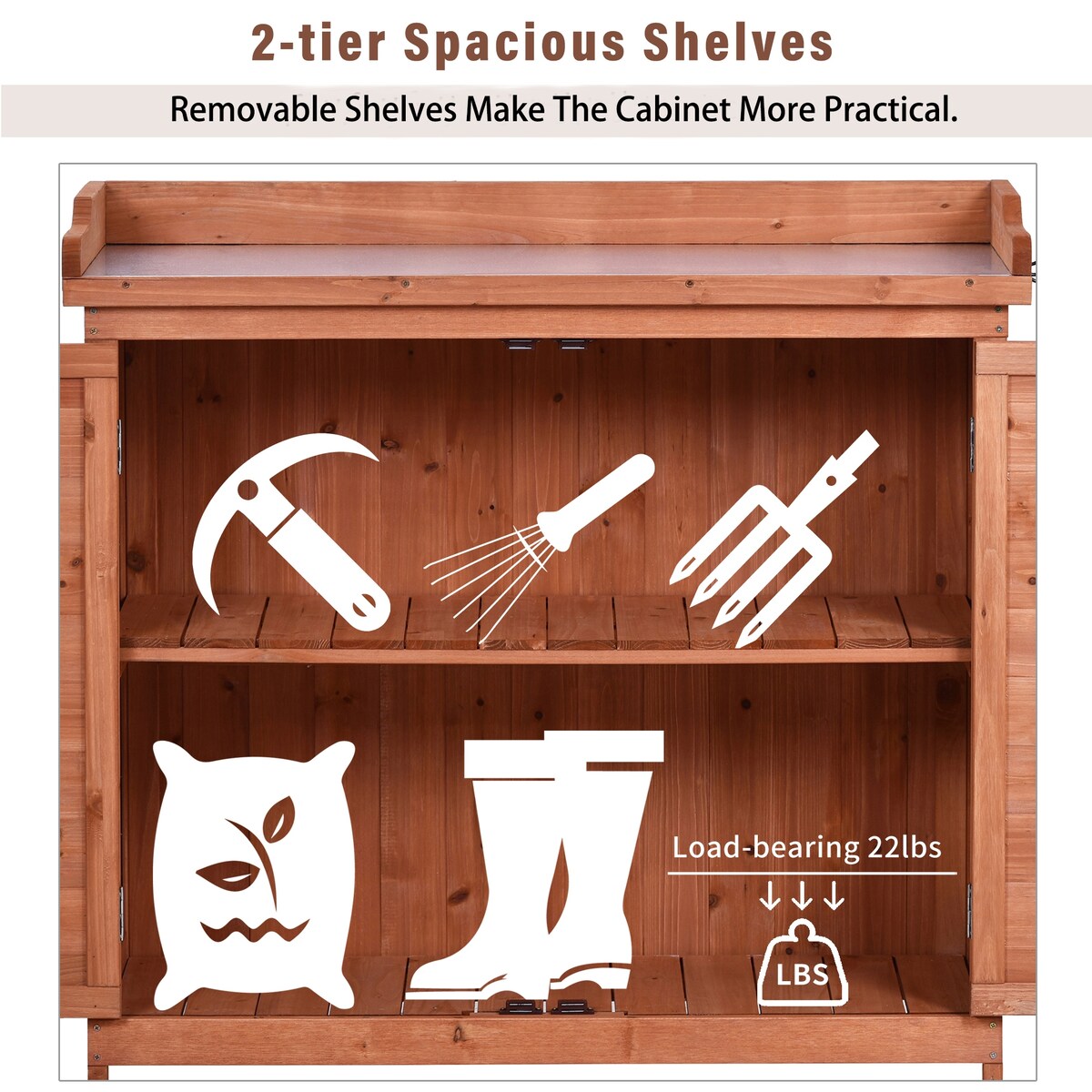 Outdoor 39" Potting Bench Table, Rustic Garden Workstation Storage Cabinet Garden Shed with 2-Tier Shelves and Side Hook