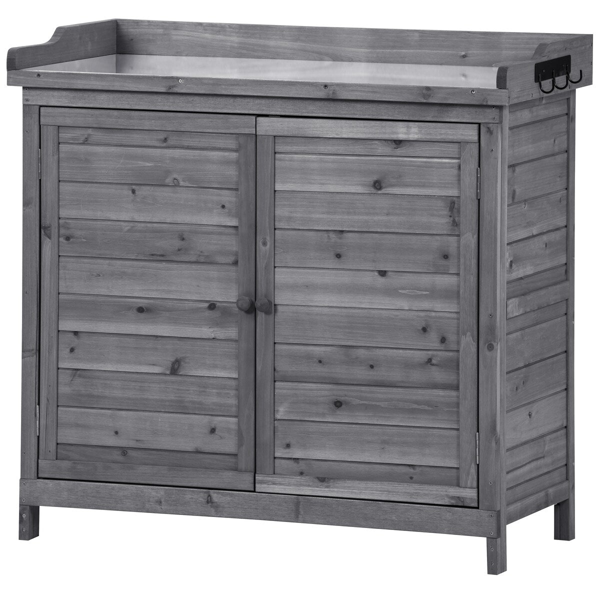 Outdoor 39" Potting Bench Table, Rustic Garden Workstation Storage Cabinet Garden Shed with 2-Tier Shelves and Side Hook
