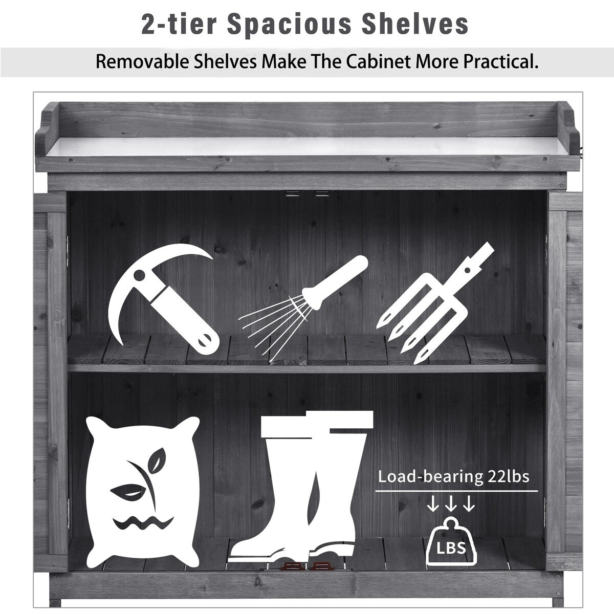 Outdoor 39" Potting Bench Table, Rustic Garden Workstation Storage Cabinet Garden Shed with 2-Tier Shelves and Side Hook