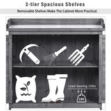 Outdoor 39" Potting Bench Table, Rustic Garden Workstation Storage Cabinet Garden Shed with 2-Tier Shelves and Side Hook