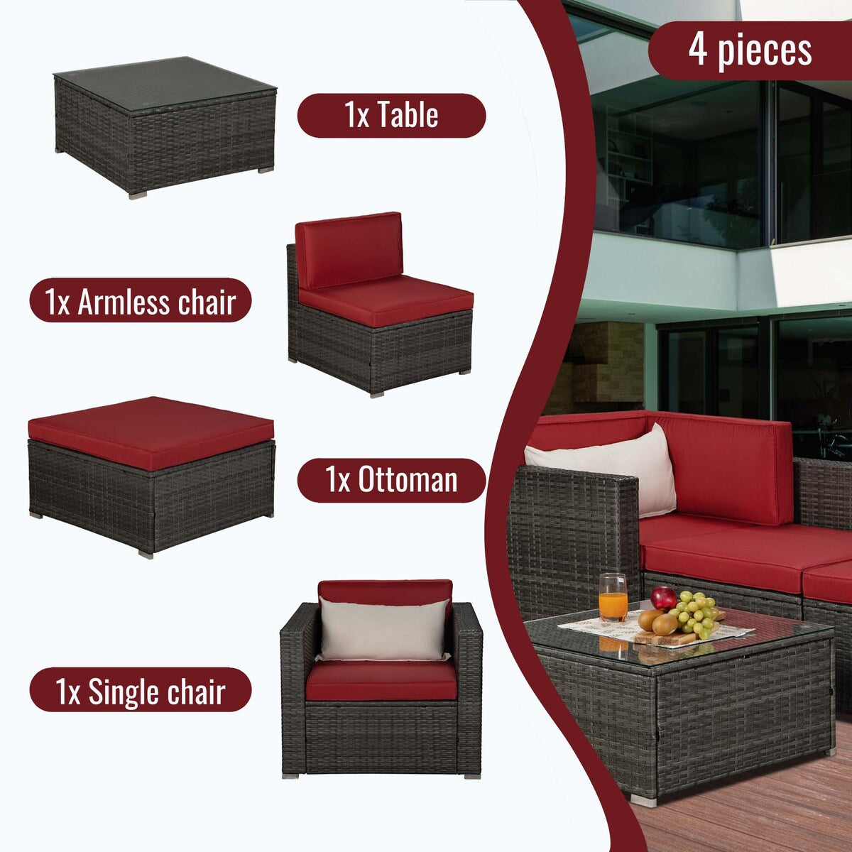 Outdoor 4-Piece Rattan Sectional Sofa Sets