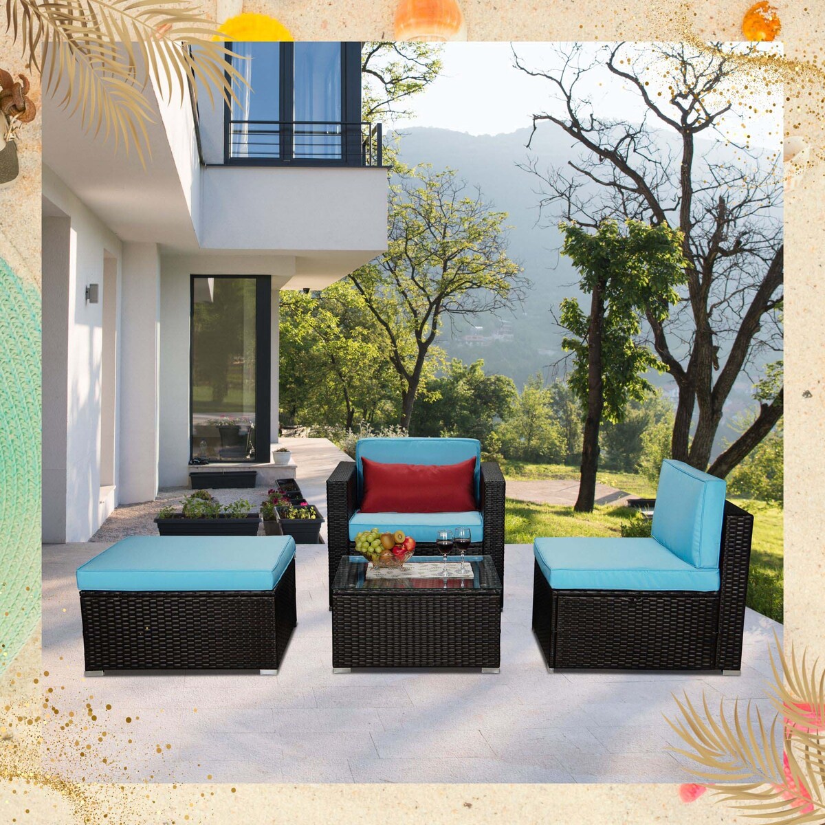 Outdoor 4-Piece Rattan Sectional Sofa Sets