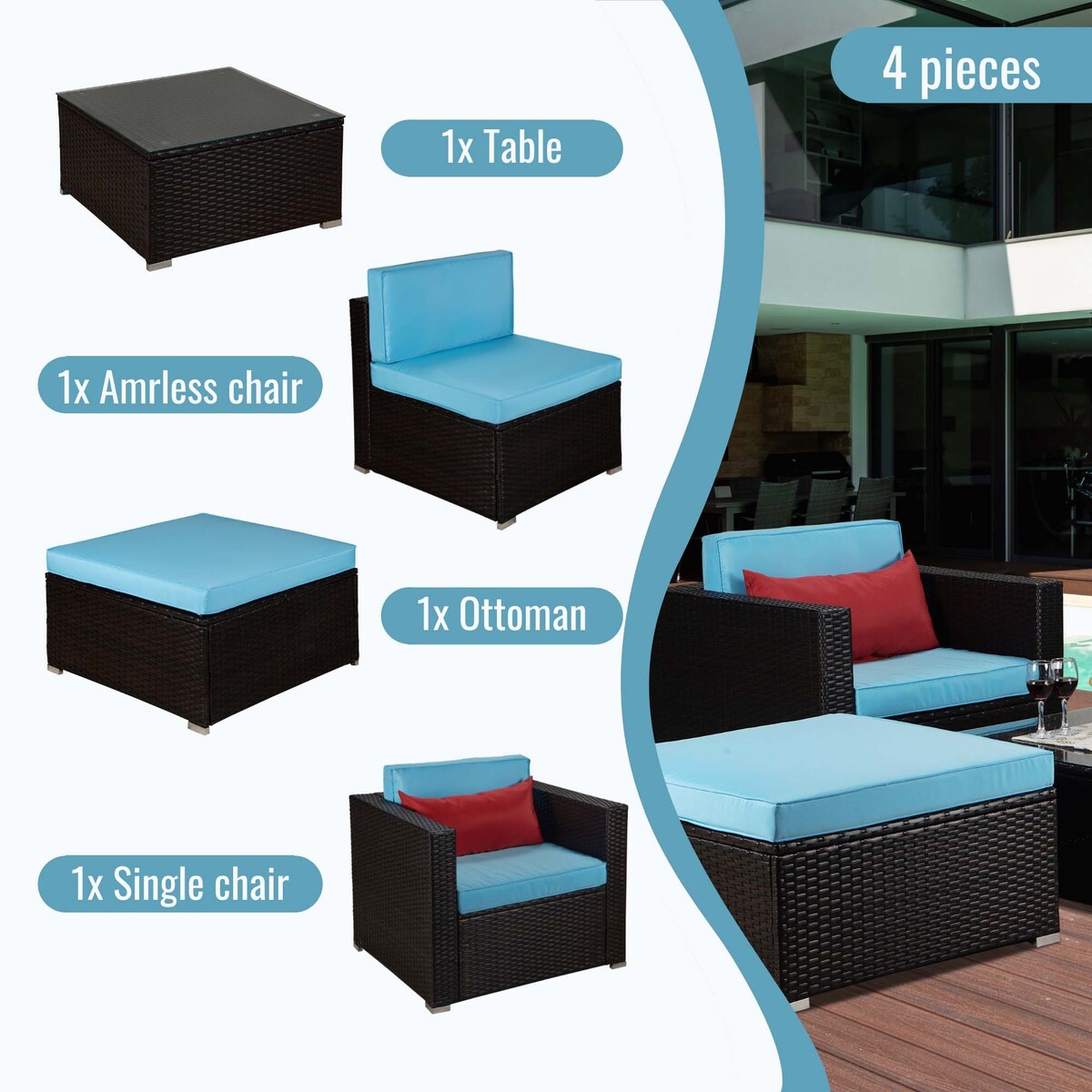 Outdoor 4-Piece Rattan Sectional Sofa Sets