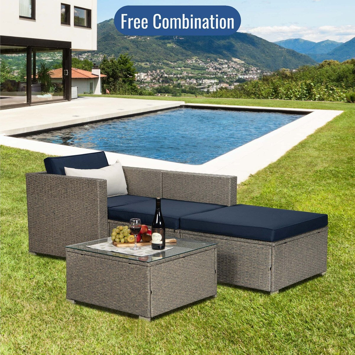 Outdoor 4-Piece Rattan Sectional Sofa Sets
