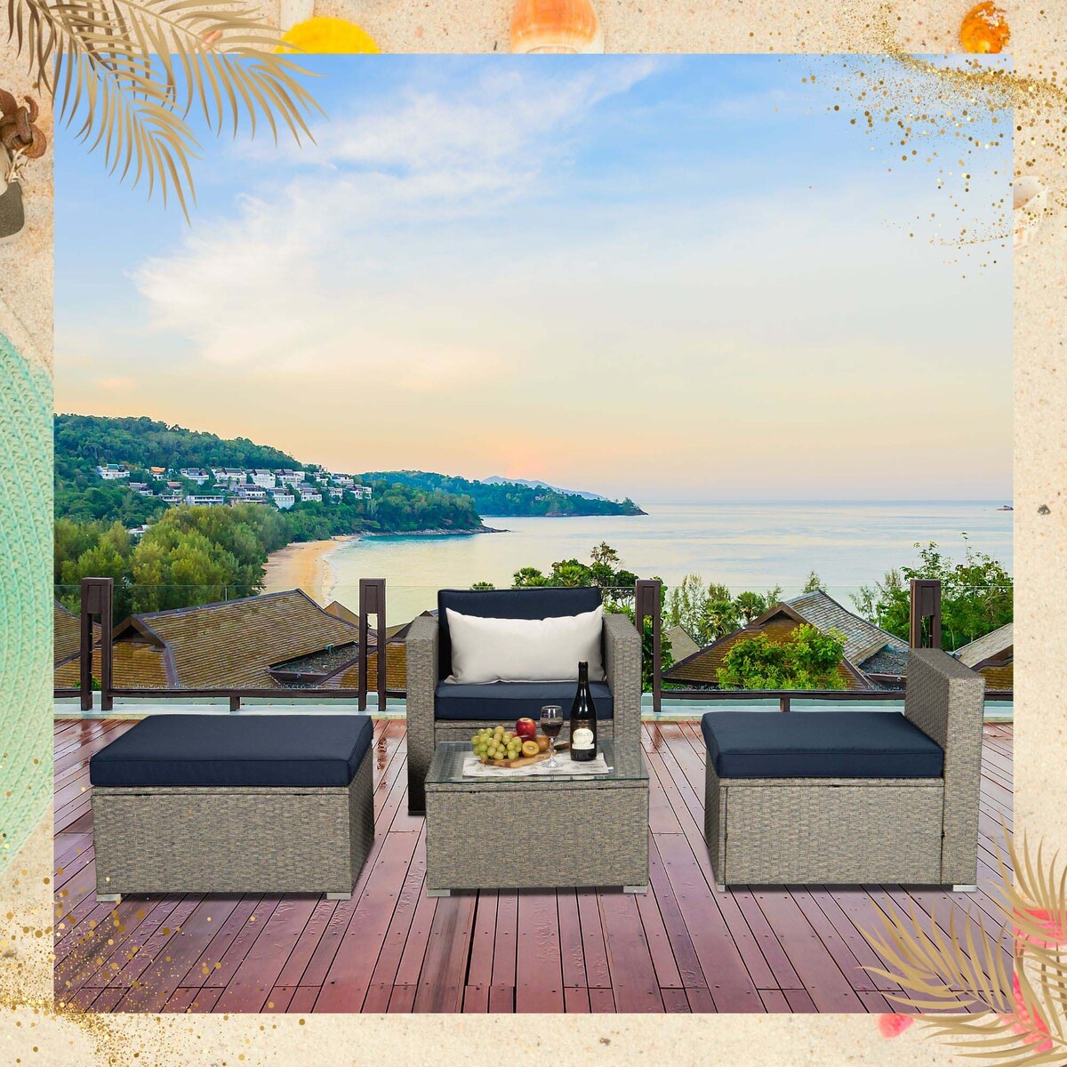 Outdoor 4-Piece Rattan Sectional Sofa Sets