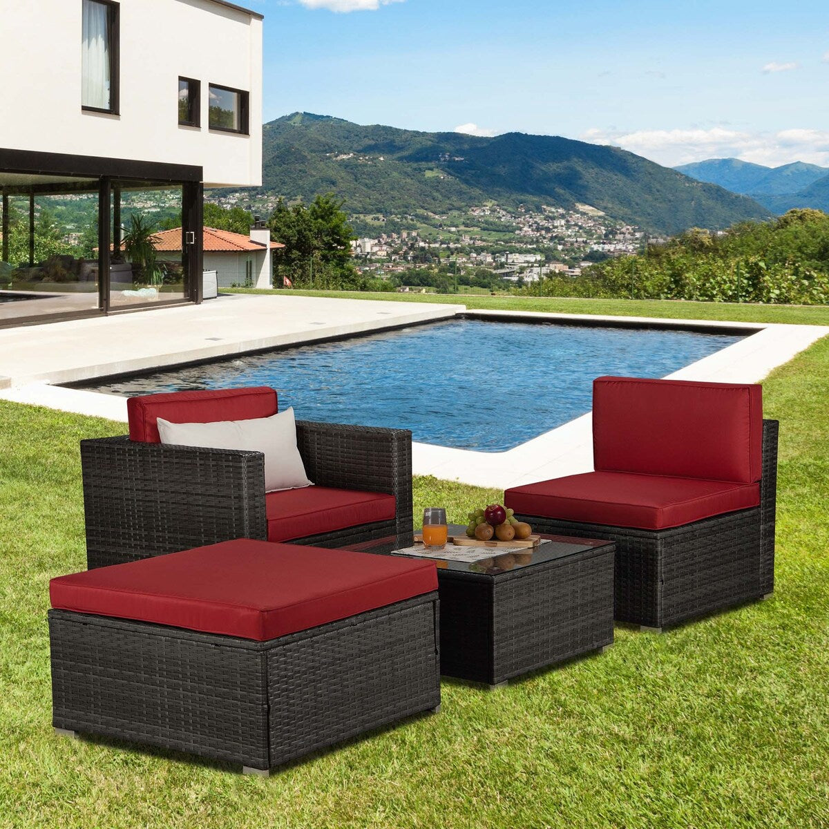 Outdoor 4-Piece Rattan Sectional Sofa Sets