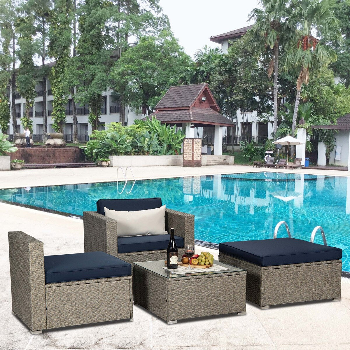 Outdoor 4-Piece Rattan Sectional Sofa Sets