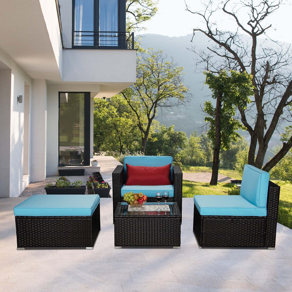 Outdoor 4-Piece Rattan Sectional Sofa Sets