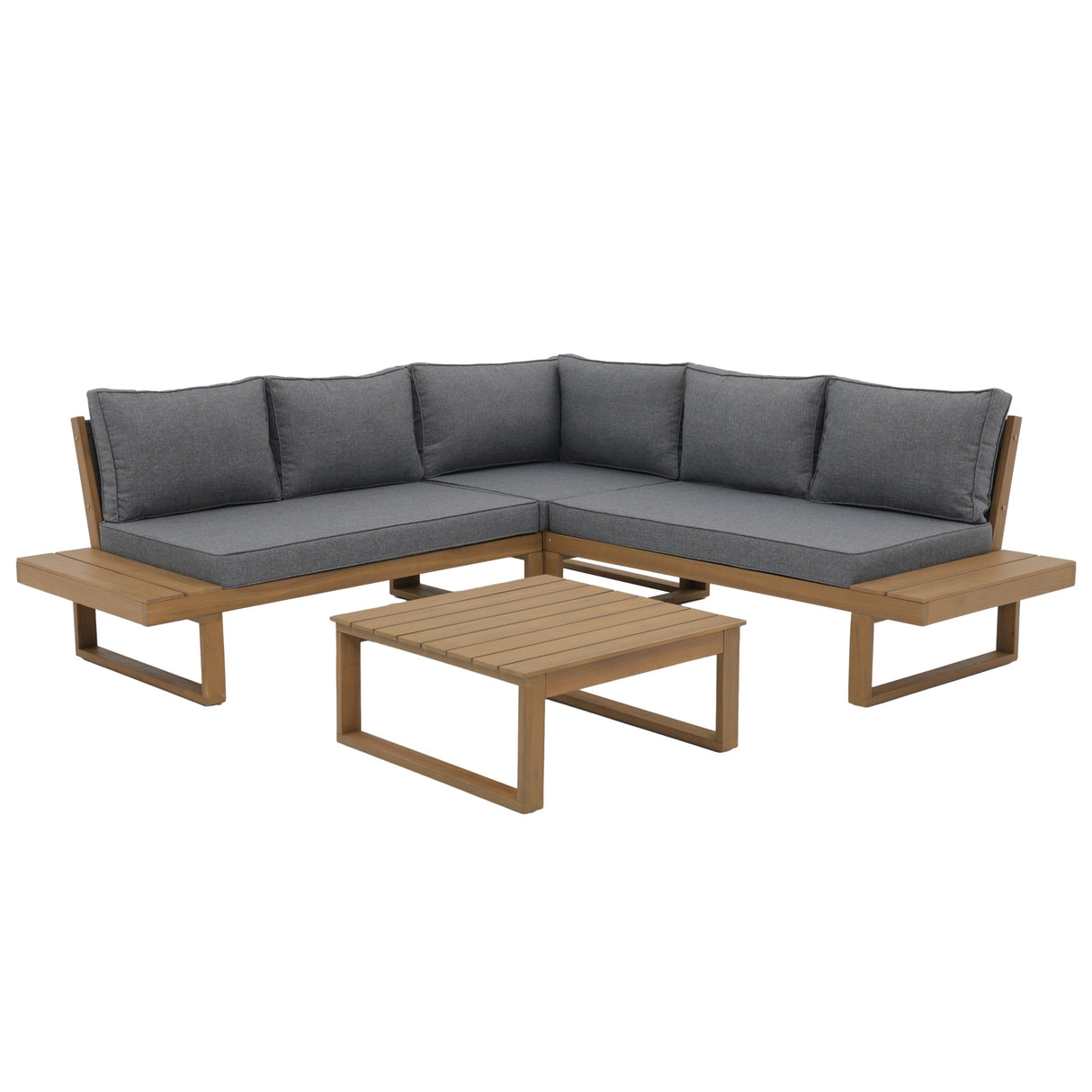 Outdoor 4 pieces V-Shaped Acacia Wood Sectional Sofa Set