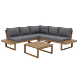 Outdoor 4 pieces V-Shaped Acacia Wood Sectional Sofa Set