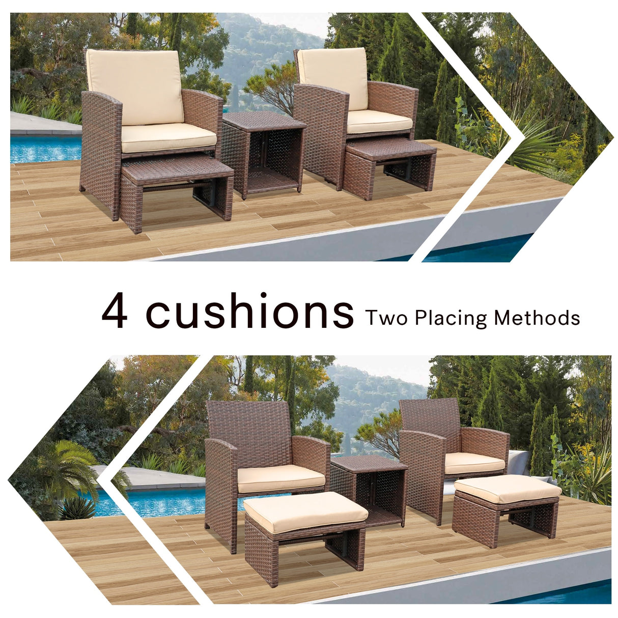 Outdoor 5-piece Brown Rattan Wicker Conversation Set