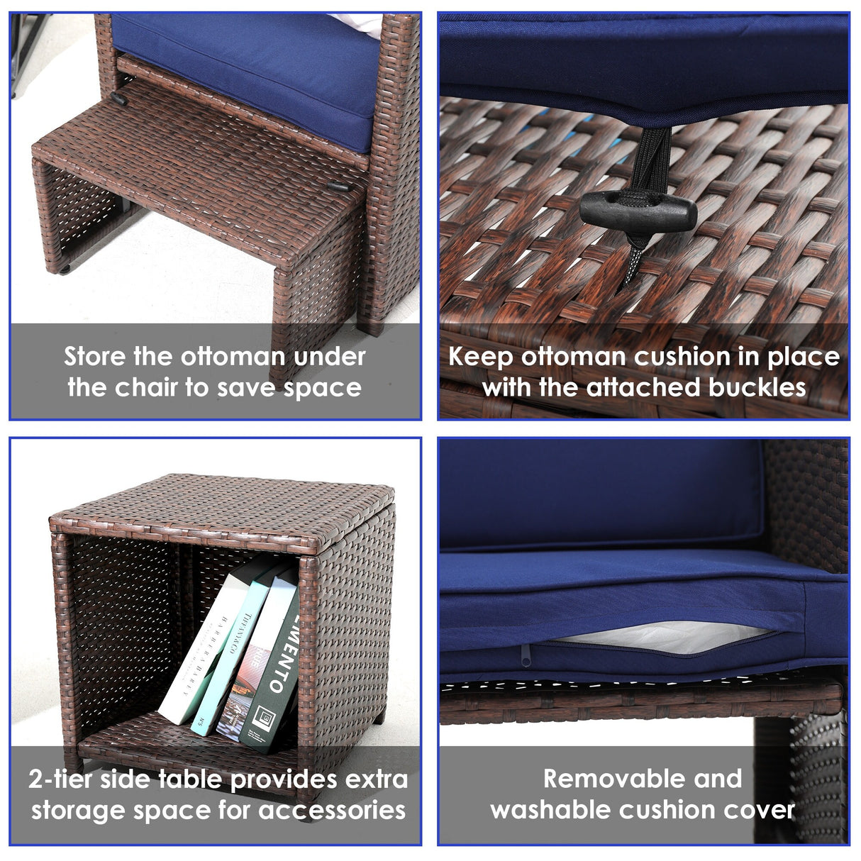 Outdoor 5-piece Brown Rattan Wicker Conversation Set