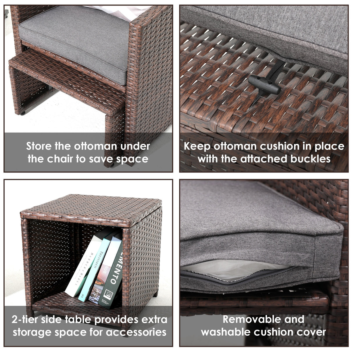 Outdoor 5-piece Brown Rattan Wicker Conversation Set