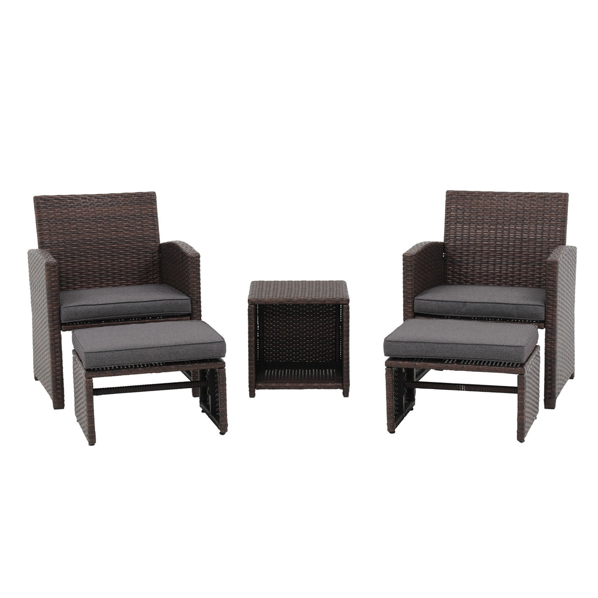 Outdoor 5-piece Brown Rattan Wicker Conversation Set