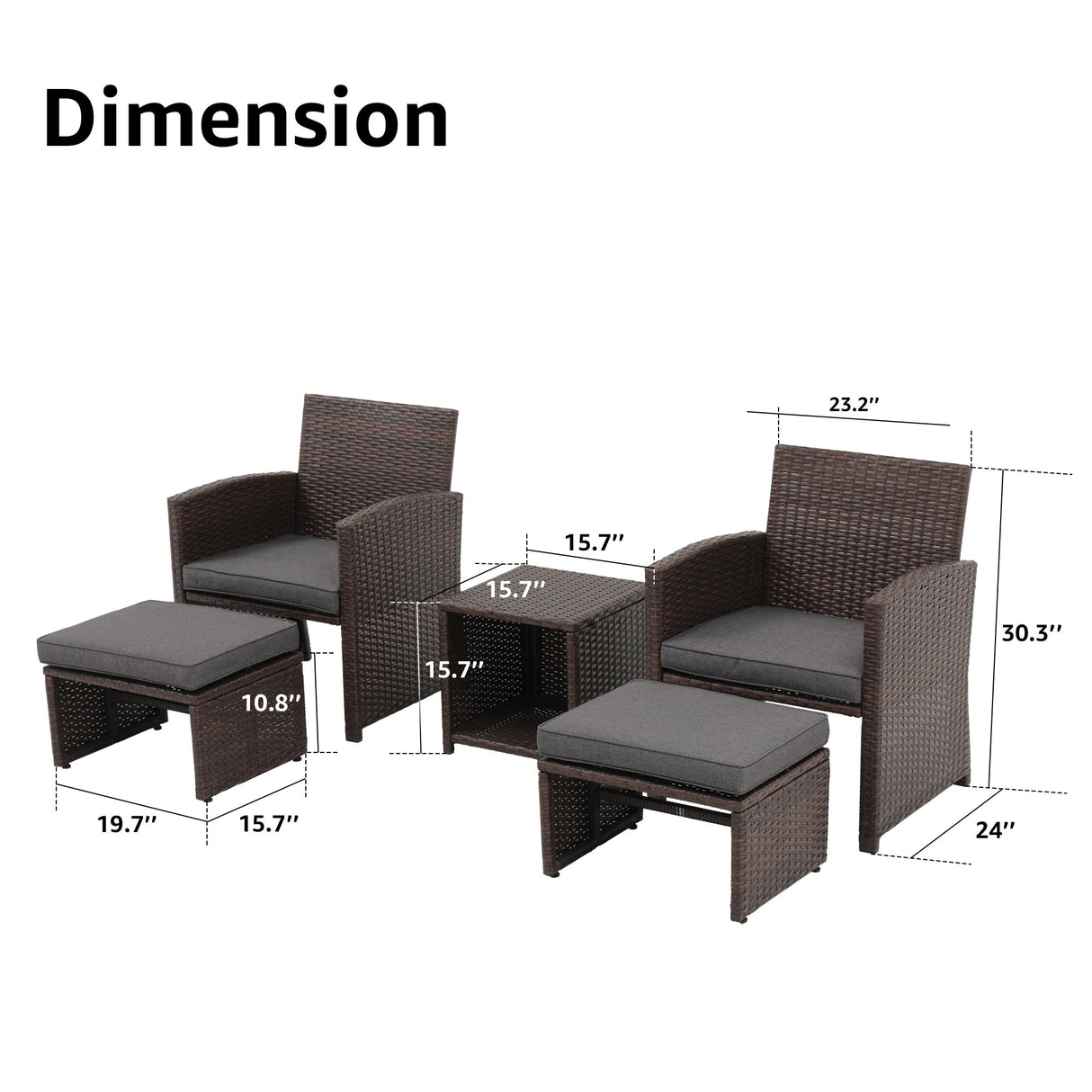 Outdoor 5-piece Brown Rattan Wicker Conversation Set