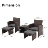 Outdoor 5-piece Brown Rattan Wicker Conversation Set