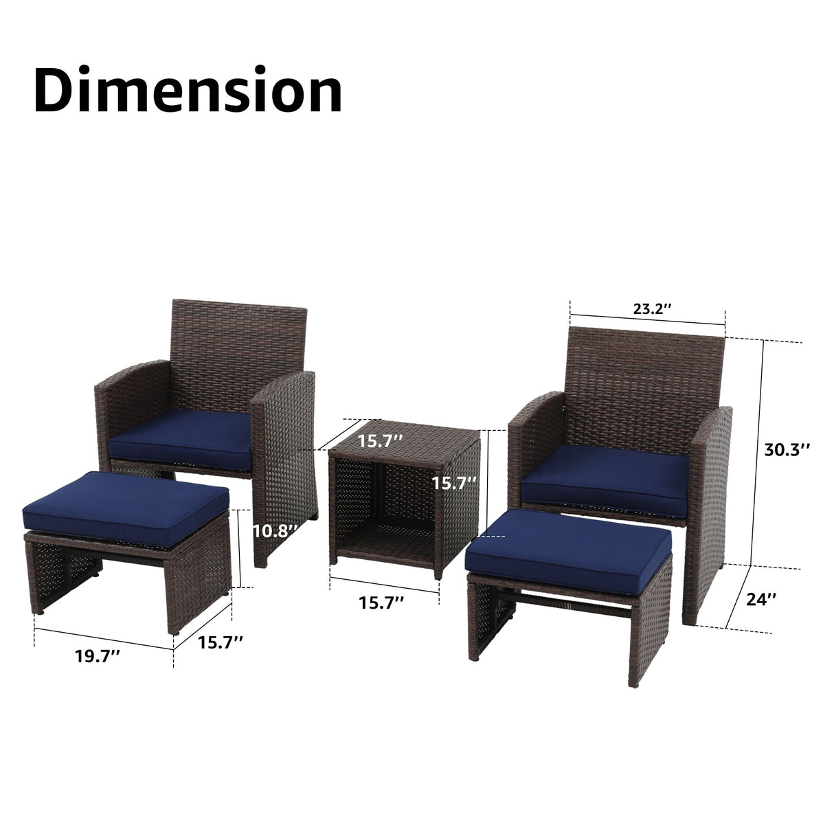 Outdoor 5-piece Brown Rattan Wicker Conversation Set
