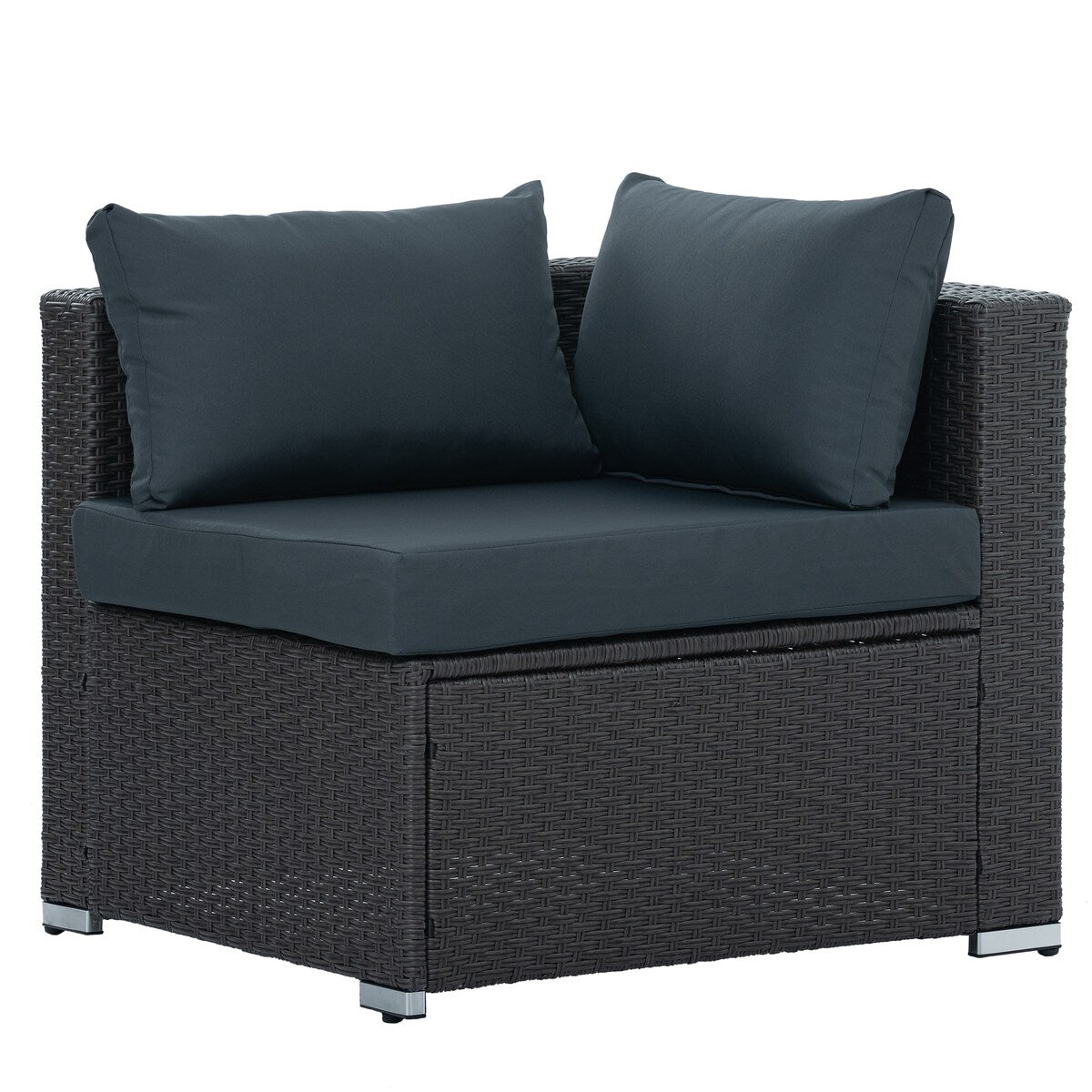 Outdoor 7-Set Combination Sofa Furniture with Coffee Table, Patio PE Wicker Conversation Couch Sets for Garden, Dark Grey