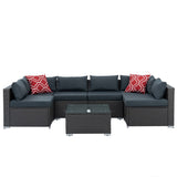 Outdoor 7-Set Combination Sofa Furniture with Coffee Table, Patio PE Wicker Conversation Couch Sets for Garden, Dark Grey