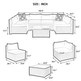 Outdoor 7-Set Combination Sofa Furniture with Coffee Table, Patio PE Wicker Conversation Couch Sets for Garden, Dark Grey