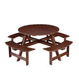 Outdoor 8 Person Picnic Table, 8 person Round Picnic Table with 4 Built-in Benches, Umbrella Hole for Garden