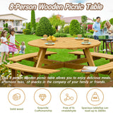 Outdoor 8 Person Picnic Table, 8 person Round Picnic Table with 4 Built-in Benches, Umbrella Hole for Garden