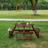 Outdoor 8 Person Picnic Table, 8 person Round Picnic Table with 4 Built-in Benches, Umbrella Hole for Garden
