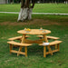 Outdoor 8 Person Picnic Table, 8 person Round Picnic Table with 4 Built-in Benches, Umbrella Hole for Garden