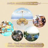 Outdoor 8 Person Picnic Table, 8 person Round Picnic Table with 4 Built-in Benches, Umbrella Hole for Garden