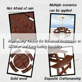 Outdoor 8 Person Picnic Table, 8 person Round Picnic Table with 4 Built-in Benches, Umbrella Hole for Garden