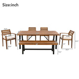 Outdoor Acacia Wood 6-Pieces Wood Dining Table Set w/ 4 Chairs & Bench