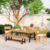 Outdoor Acacia Wood 6-Pieces Wood Dining Table Set w/ 4 Chairs & Bench
