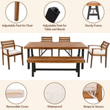 Outdoor Acacia Wood 6-Pieces Wood Dining Table Set w/ 4 Chairs & Bench