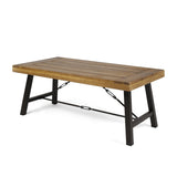 Outdoor Acacia Wood Coffee Table, Teak Finish / Rustic Metal Brown and Black, 27.25"D x 45.75"W x 18"H