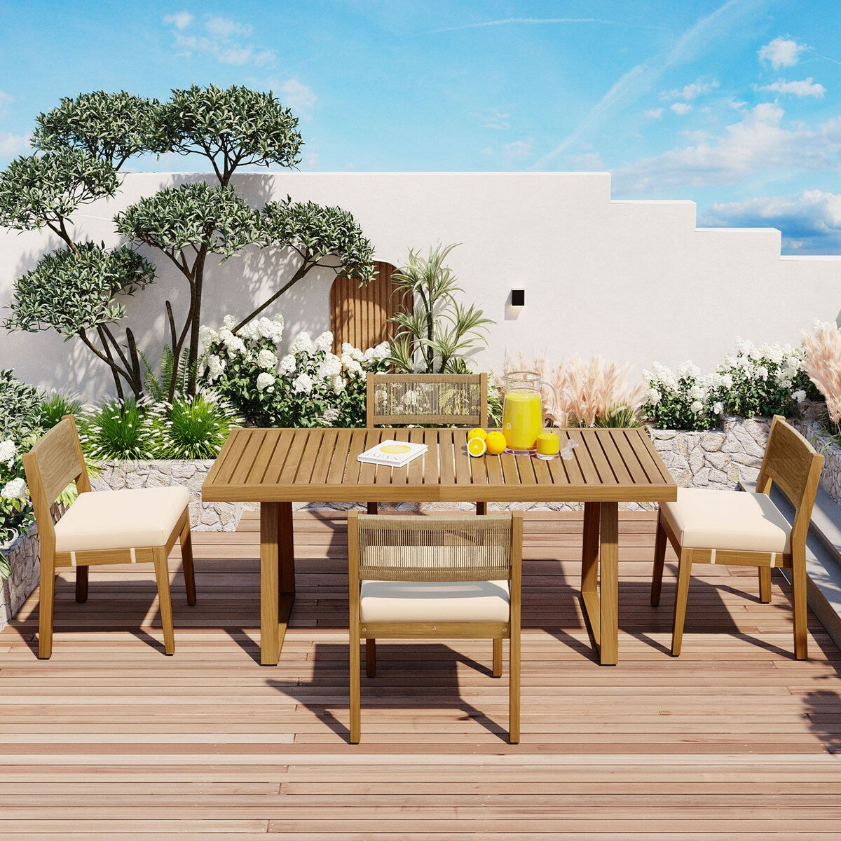 Outdoor Acacia Wood Dining Table and Chairs Set