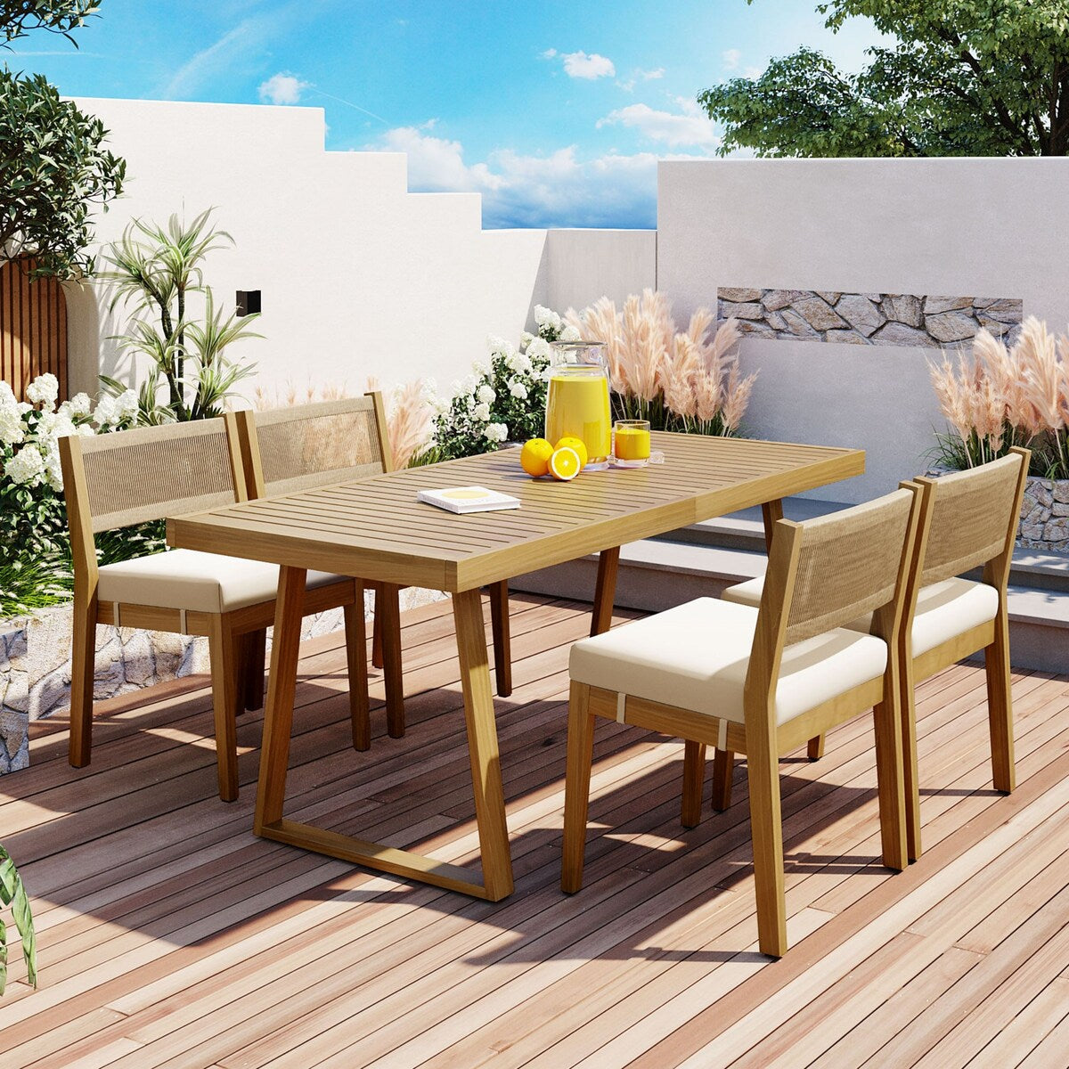 Outdoor Acacia Wood Dining Table and Chairs Set