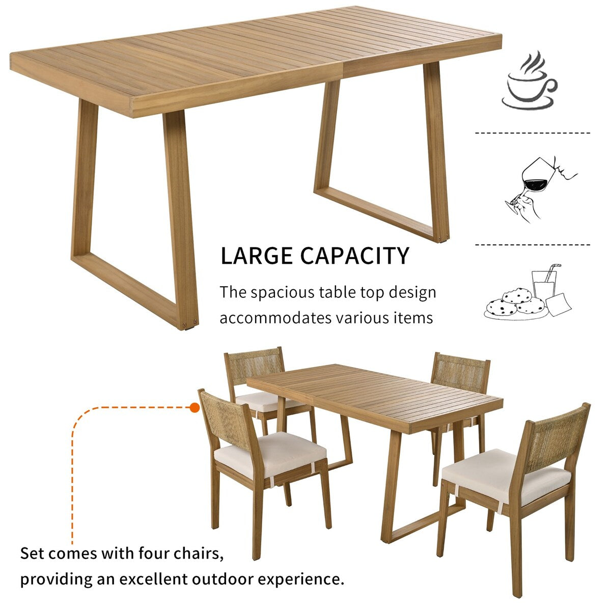 Outdoor Acacia Wood Dining Table and Chairs Set