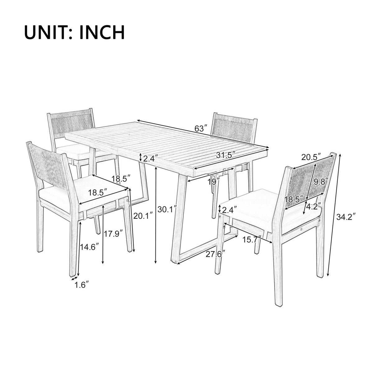 Outdoor Acacia Wood Dining Table and Chairs Set
