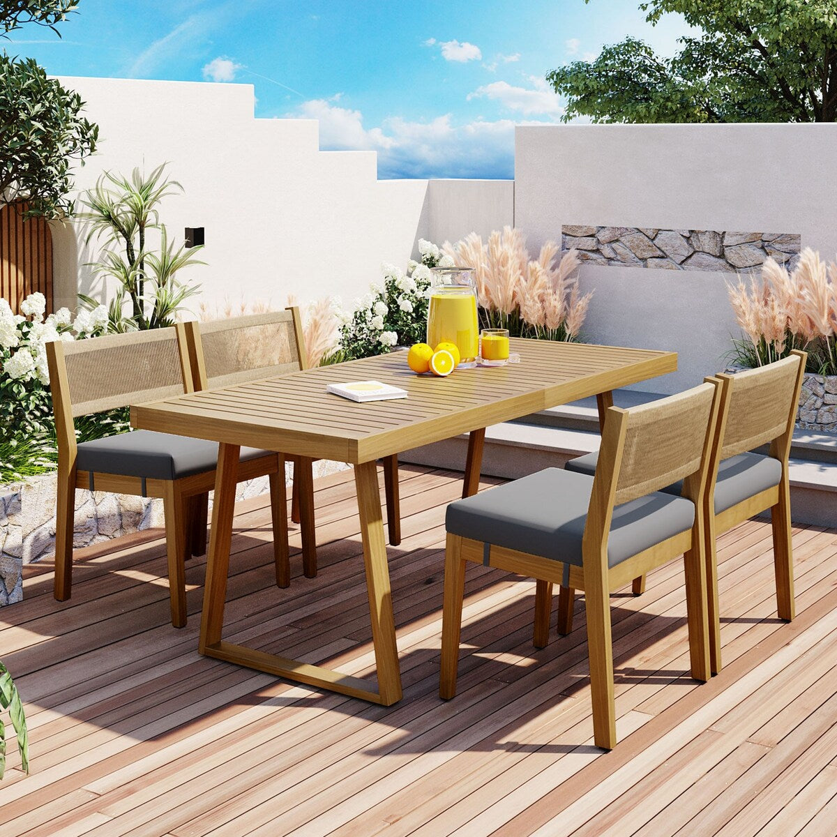 Outdoor Acacia Wood Dining Table and Chairs Set