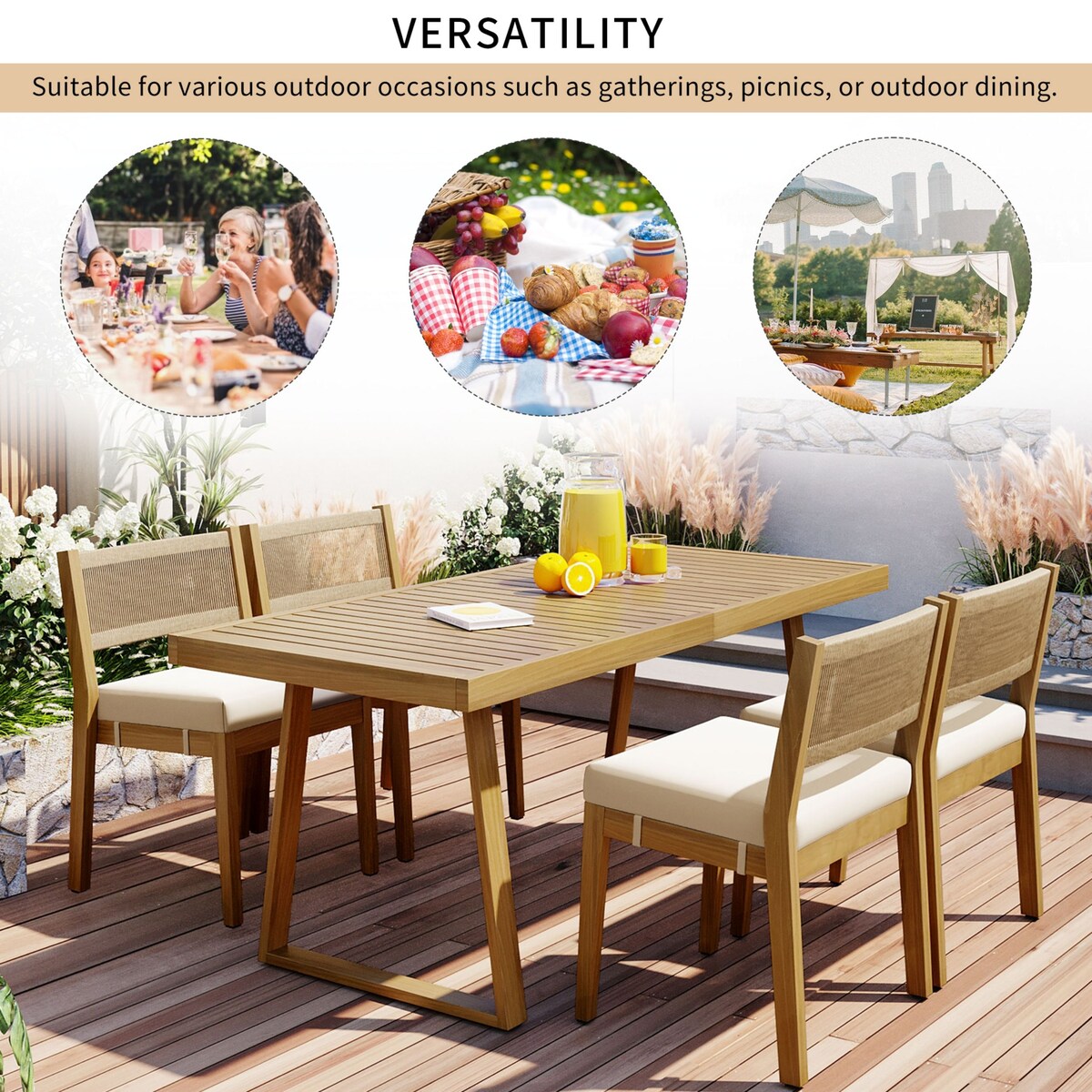 Outdoor Acacia Wood Dining Table and Chairs Set