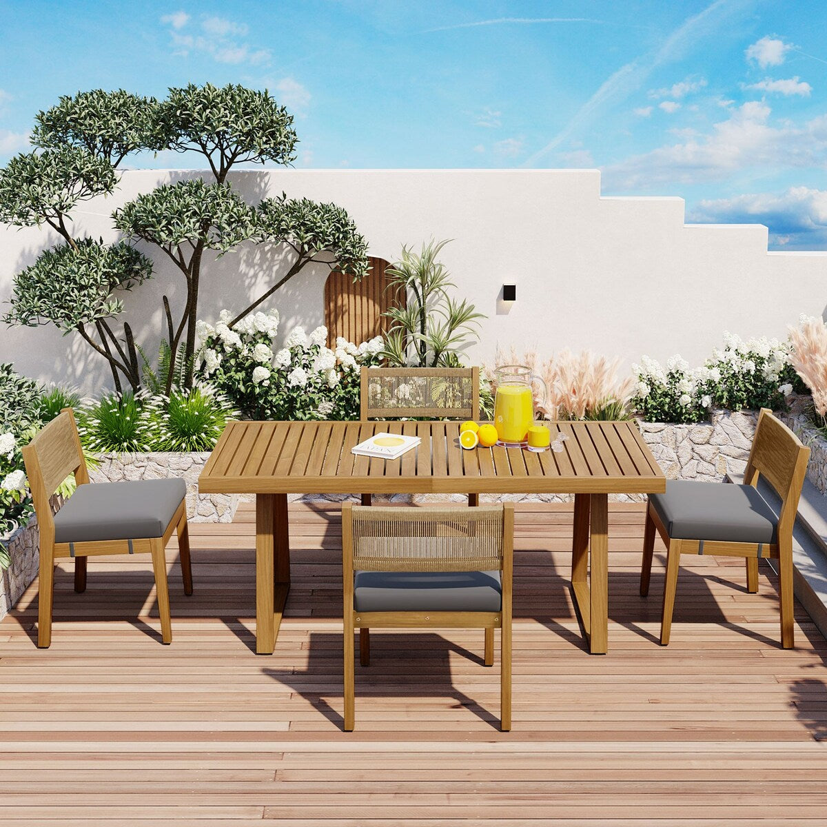 Outdoor Acacia Wood Dining Table and Chairs Set