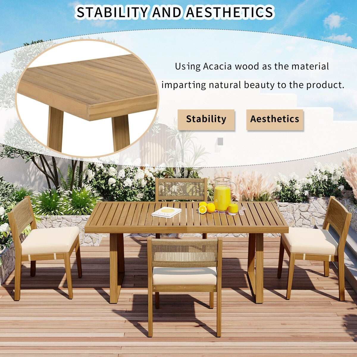 Outdoor Acacia Wood Dining Table and Chairs Set