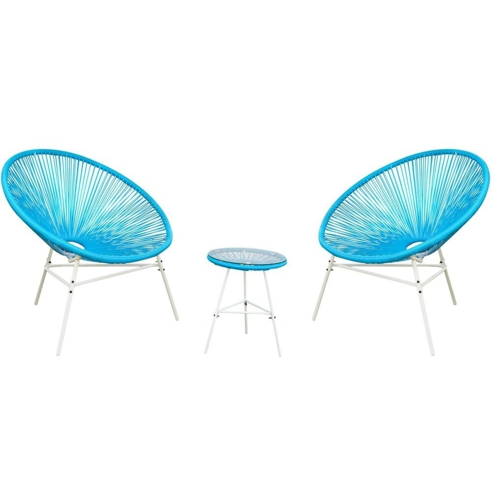 Anchor Point Blue 3-piece Patio Chair and Glass Table Set by Havenside Home